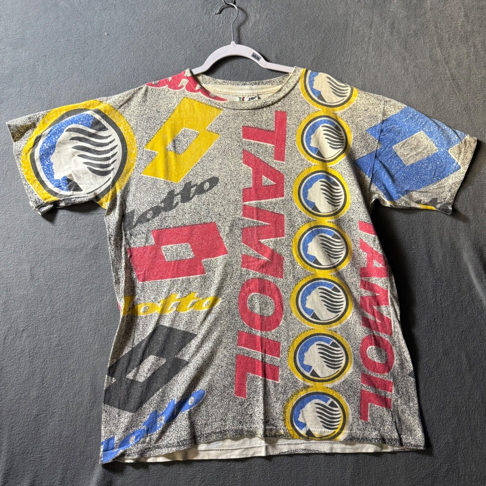 Vintage Lotto Italia Tamoil Atalanta All Over Print T-Shirt XL Made in USA 90s